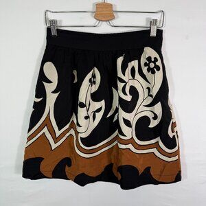 Tibi Silk Printed Lightweight Mini Skirt Black Brown M